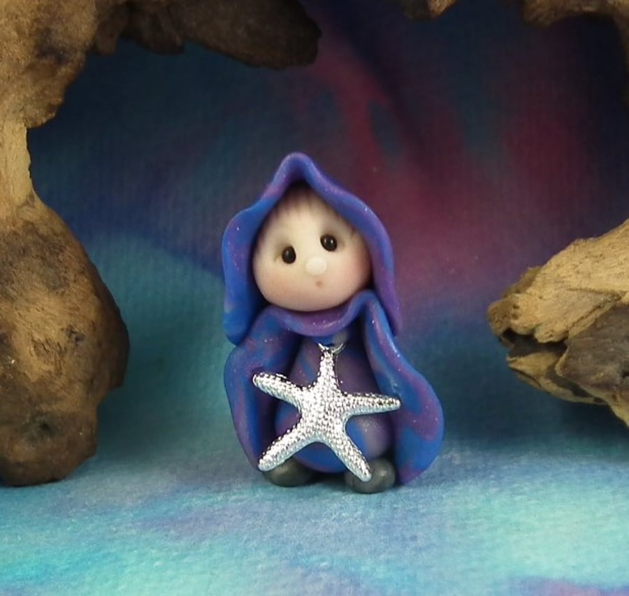 Spring Sale ... Tiny Beachcomber Gnome 'Marcia' with starfish OOAK Sculpt
