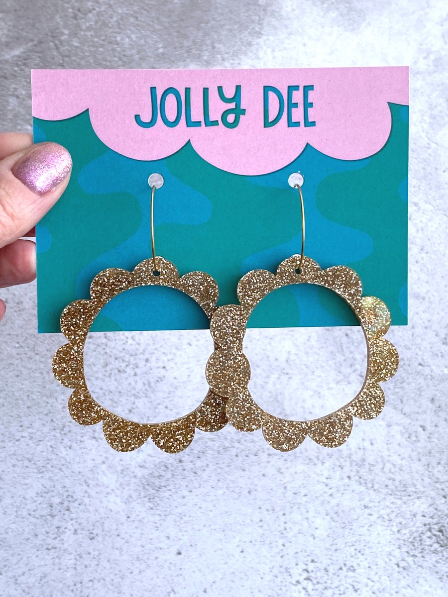 Sparkle gold big flower hoop earrings, unique earrings for her, fun and floral