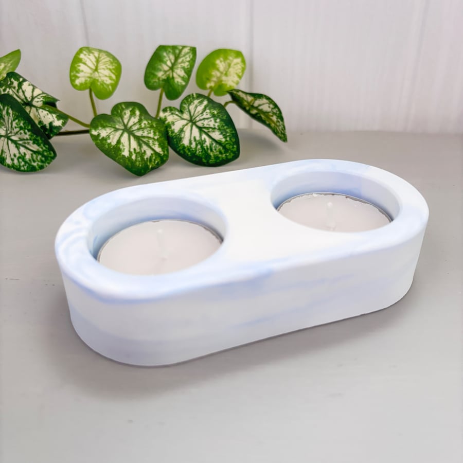 Blue and White Marble Double Tealight Candle Holder