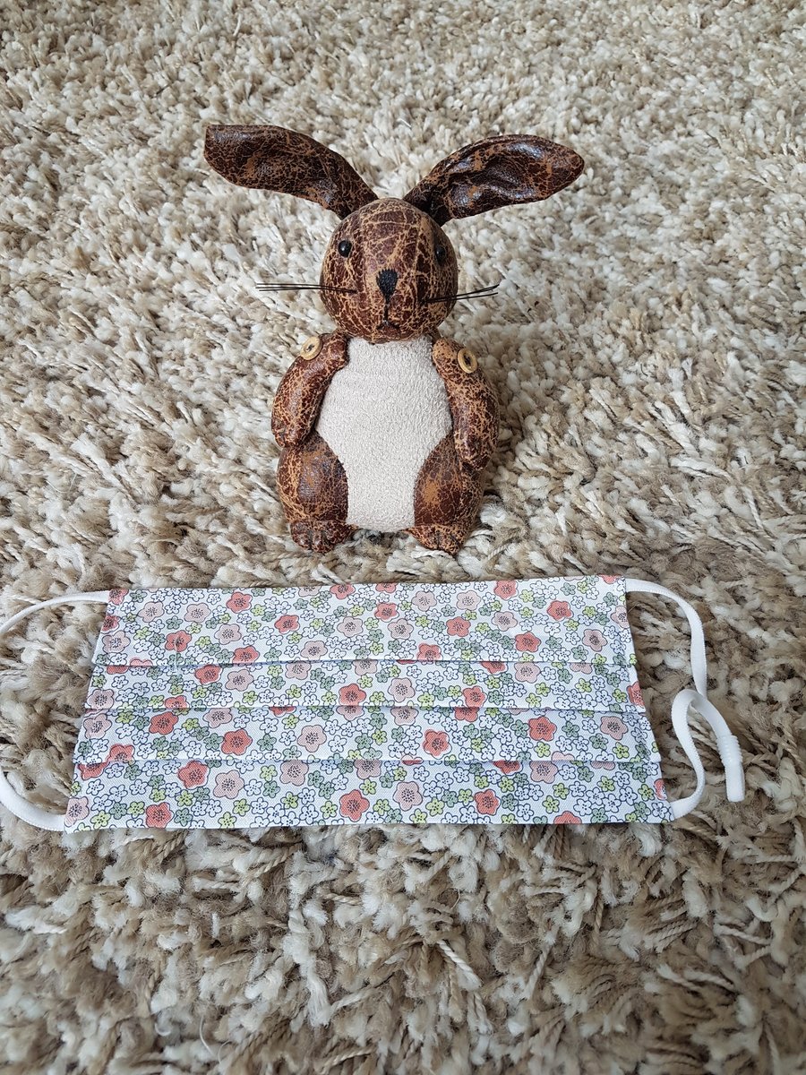 Adult face covering – Peach Poppies print