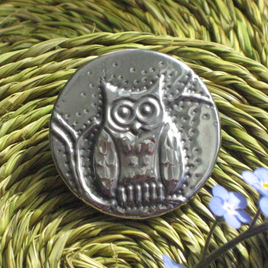 Silver Pewter Owl Brooch or Badge
