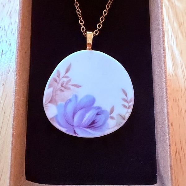 Upcycled bone china necklace floral flower