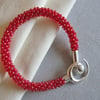 Hand Made Glowing Ruby Red Beaded & Braided Woven Kumihimo Bracelet