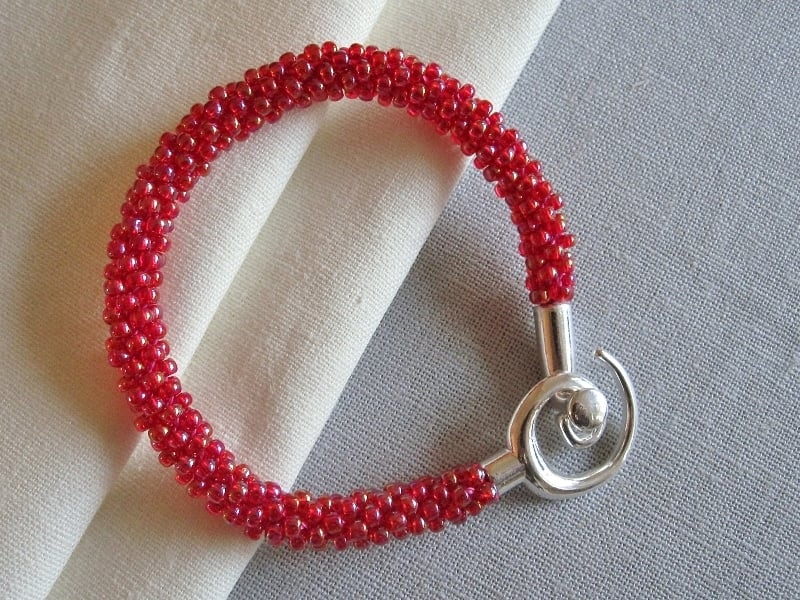 Glowing Ruby Red Woven Kumihimo Seed Beads Bracelet