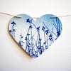 Large Meadow Heart Cyanotype Blue Valentine Bunting 