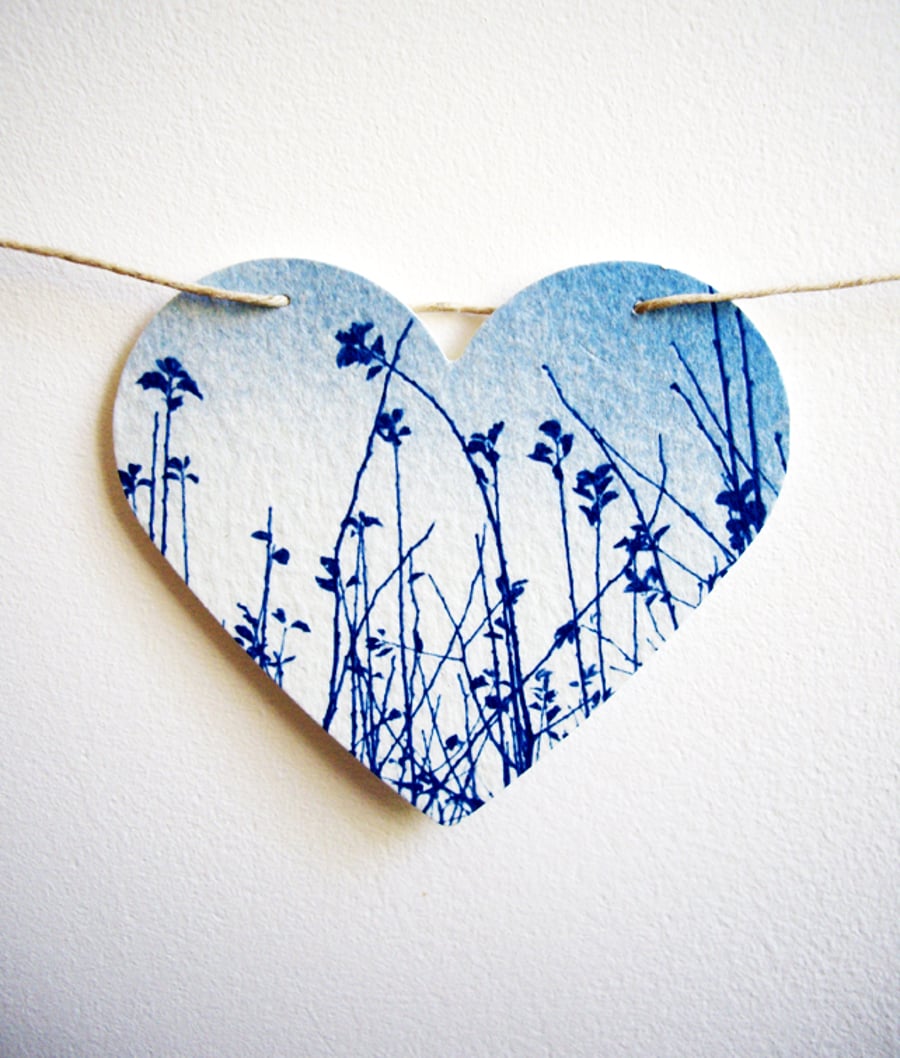 Large Meadow Heart Cyanotype Blue Bunting 