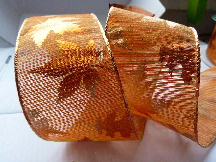 1 Metre Wire Edged Ribbon 63mm Burnt Orange Maple