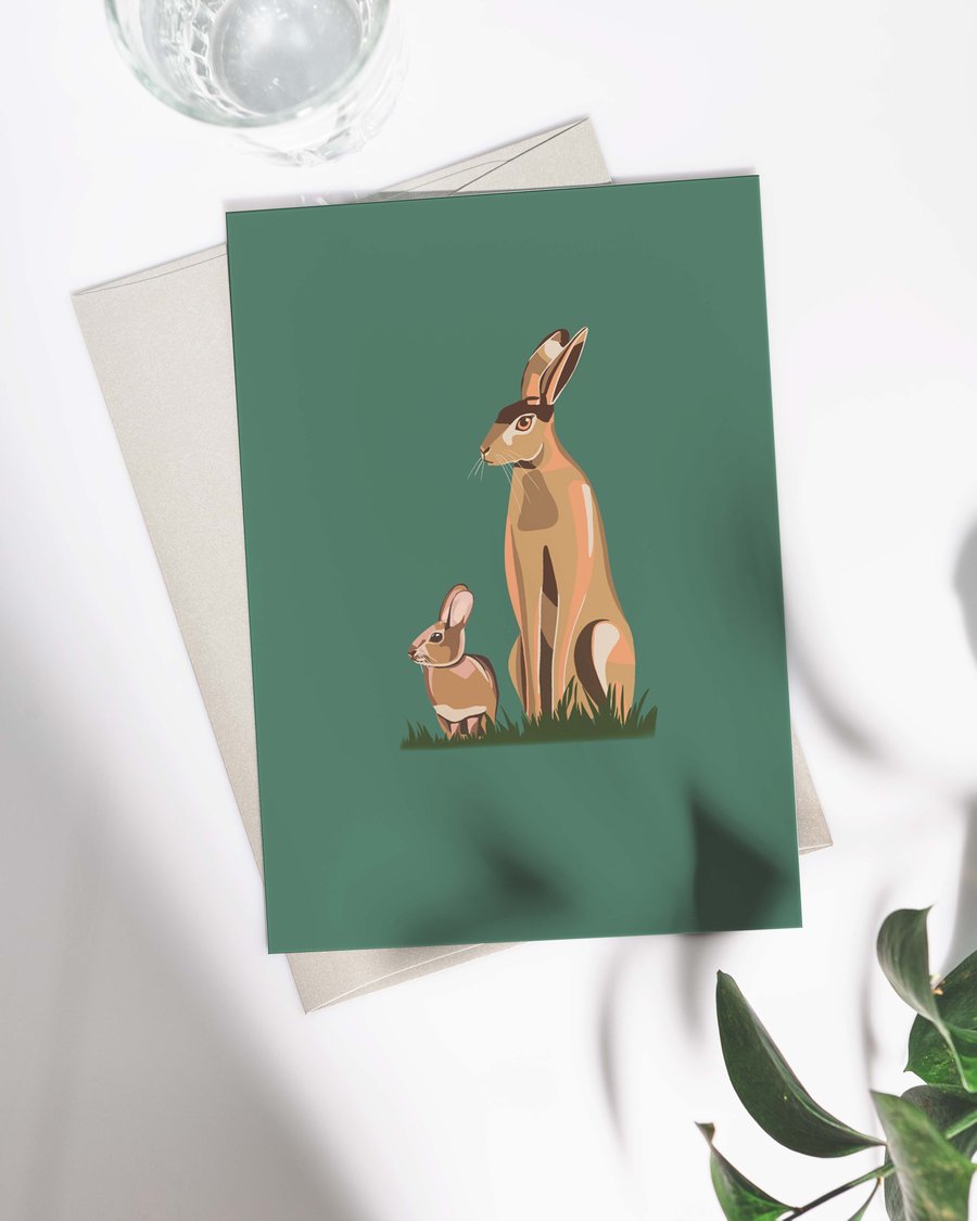 Mother and Baby Hare, Blank Notelet