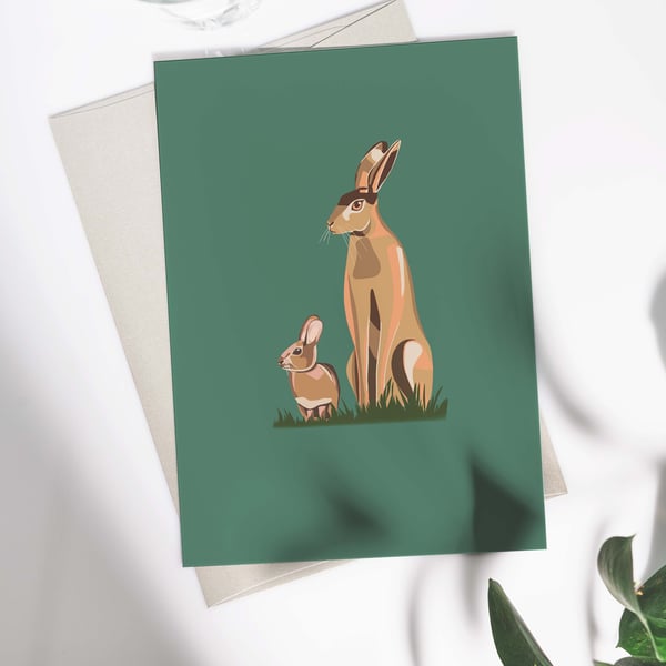 Mother and Baby Hare, Blank Notelet