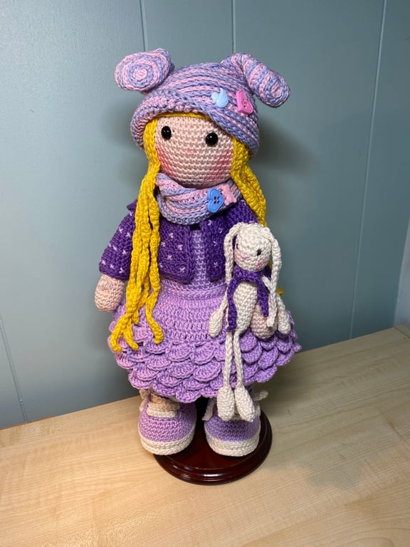 Crocheted Doll for Collector over 14. Amigurumi Style Doll for Display. Art Doll