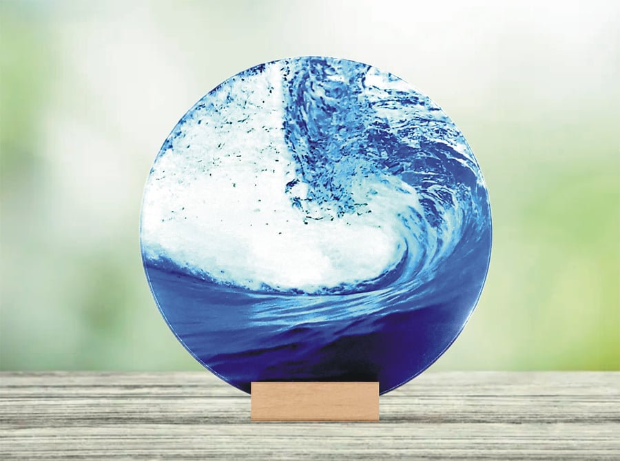 Wave Glass Circular Art Tile - Unique Glass Ornament - Housewarming Gift