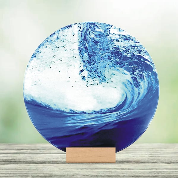 Wave Glass Circular Art Tile - Unique Glass Ornament - Housewarming Gift