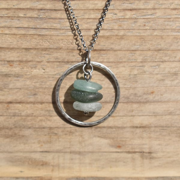 Highland Sea Glass and Sterling Silver Stacked Hoop Necklace