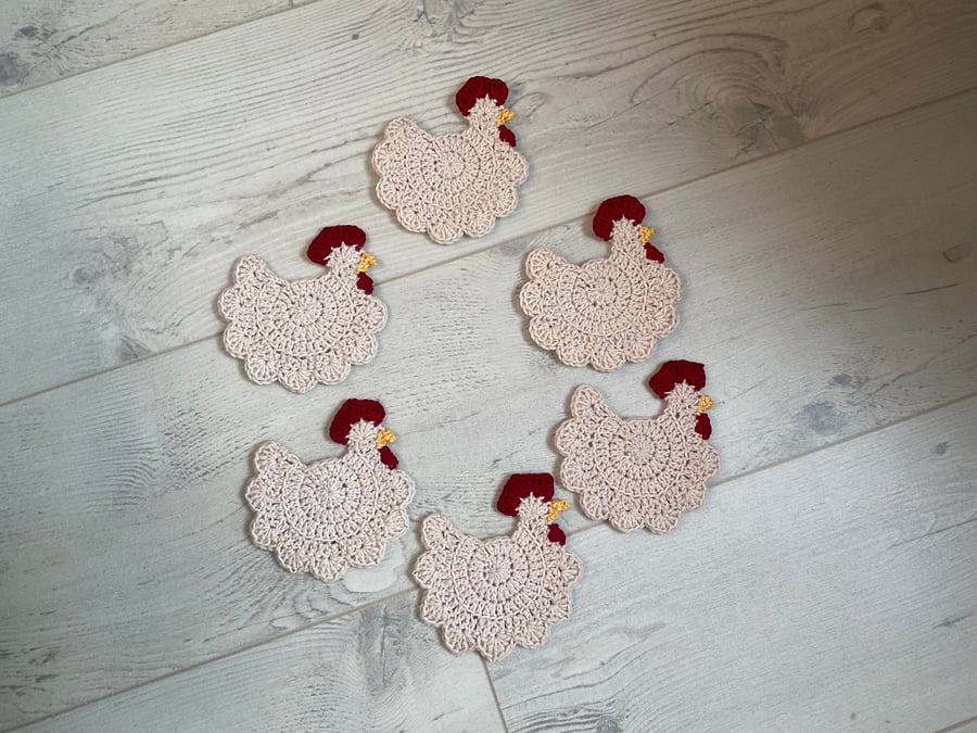 Crocheted chicken coaster, hen coasters, handmade coasters