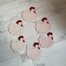 Crocheted chicken coaster, hen coasters, handmade coasters