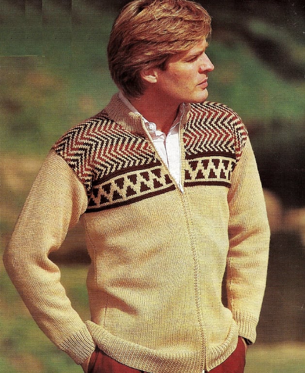 VINTAGE KNITTING PATTERN Mans Zipped Jacket