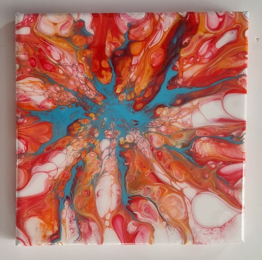 (48) Abstract Acrylic Art in  Red, Orange, Blue and White