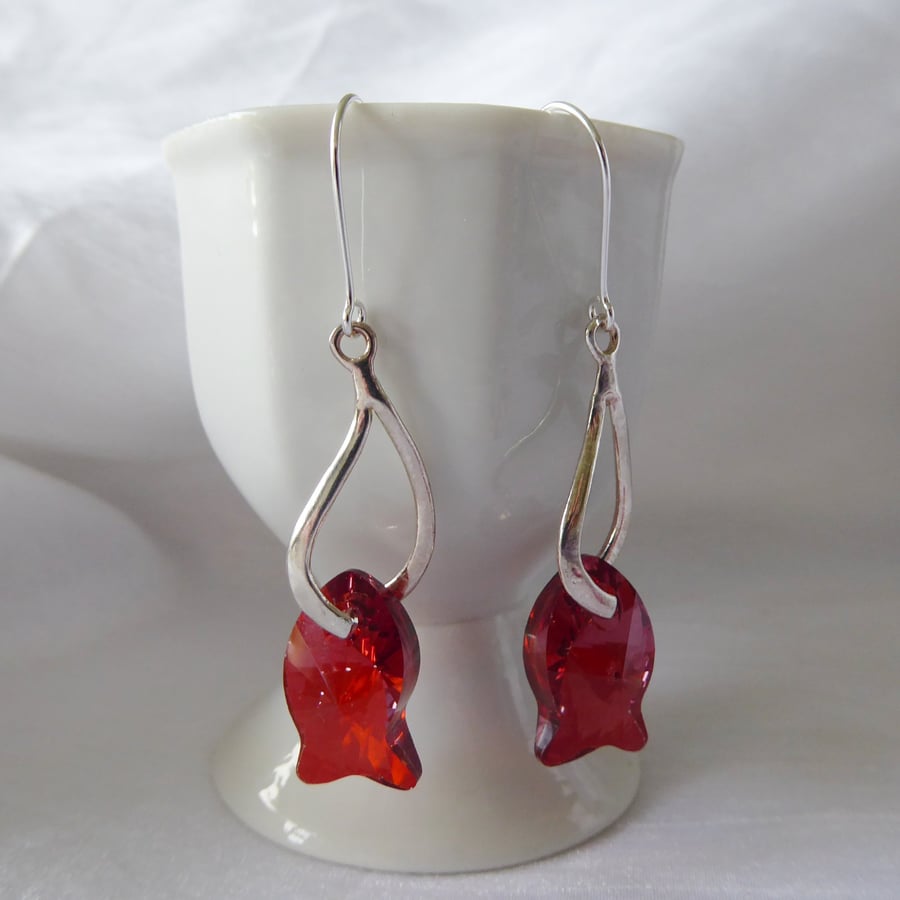 Sterling Silver and Swarovski Crystal Fish Earrings (with twist bail)