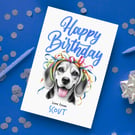 Beagle Watercolour Pencil Birthday Card, Specially Made for Dog Admirers