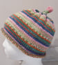 Handknit KNOTTY TOP BEANIE Stripey jacquard multi child teen adult small - Image 3
