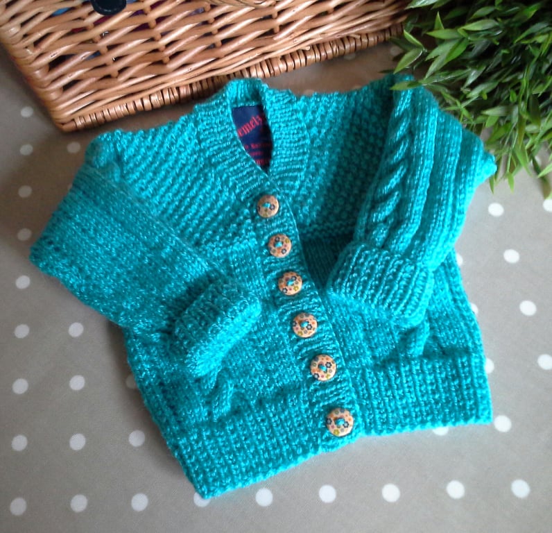 Designer Baby Girl's Hand Knitted Cable Cardigan 6 - 12 months size
