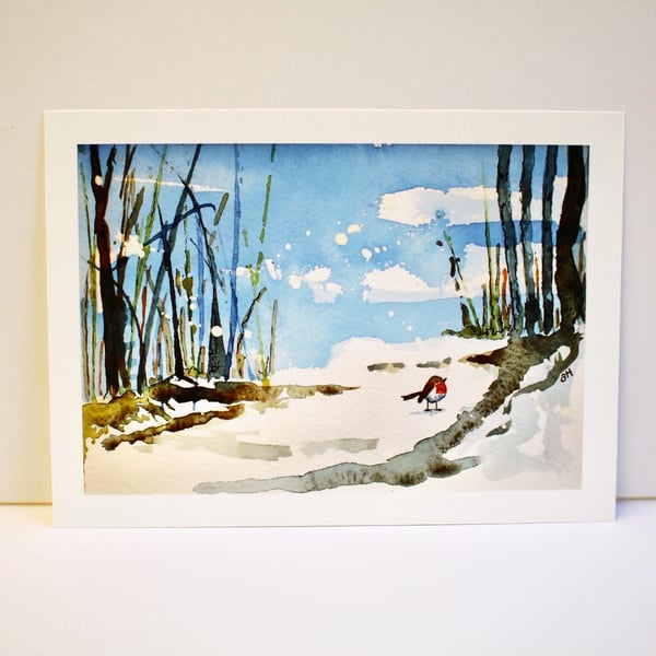 ‘ROBIN IN THE WOOD’ GICLEE PRINT OF ORIGINAL WATERCOLOUR PAINTING 