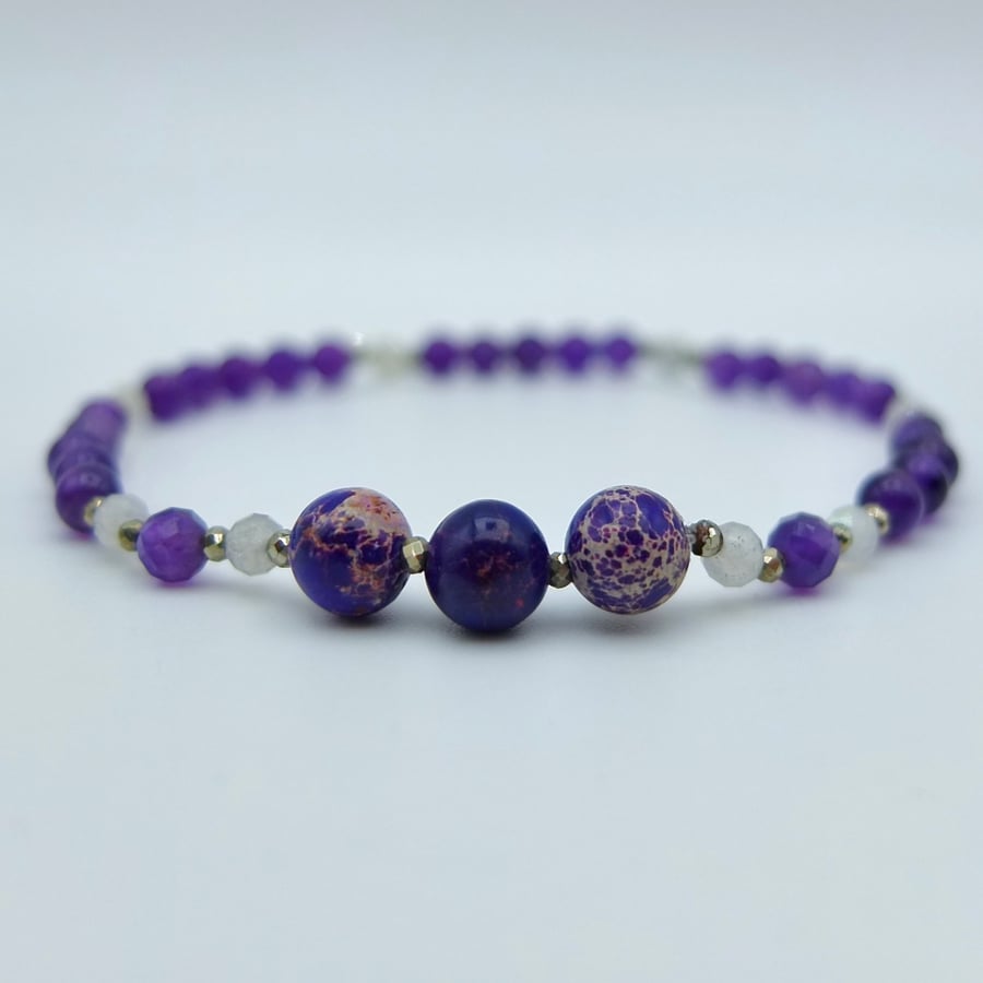 Jasper, Amethyst & Labradorite Bracelet, February Birthday, Valentine Gift