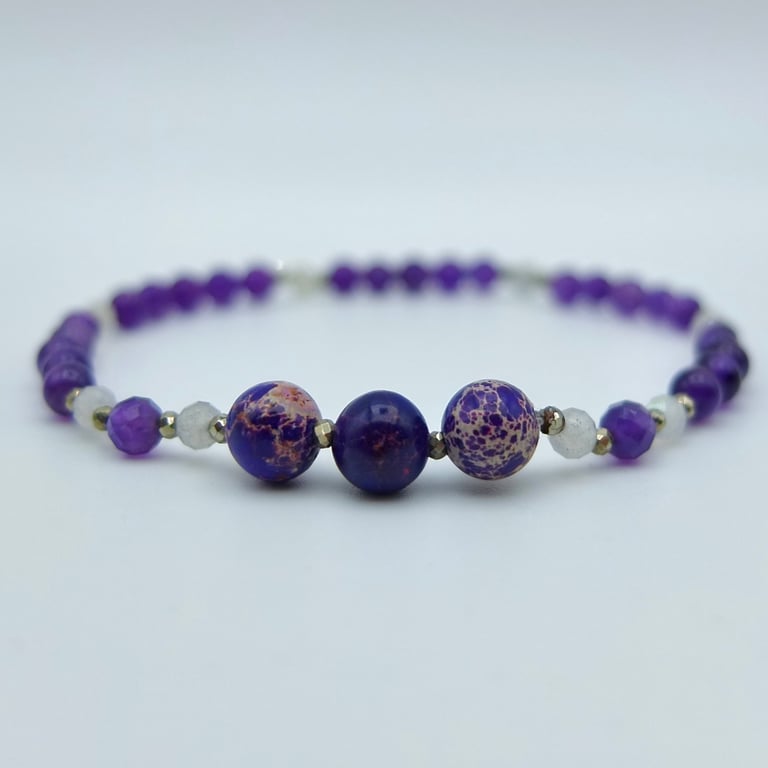 Jasper, Amethyst & Labradorite Bracelet, February Birthday, Valentine Gift