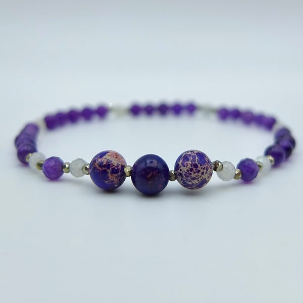 Jasper, Amethyst & Labradorite Bracelet, February Birthday, Valentine Gift