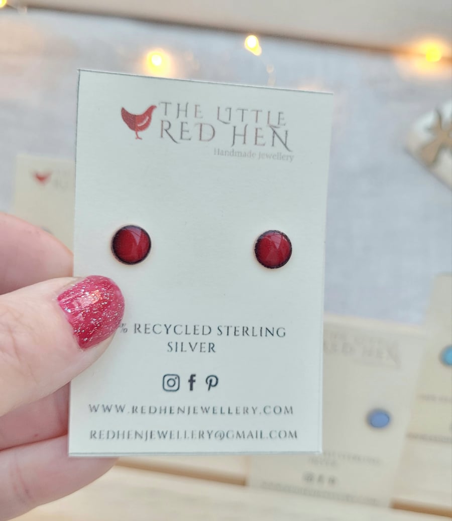 Dark Red Enamel Stud Earrings