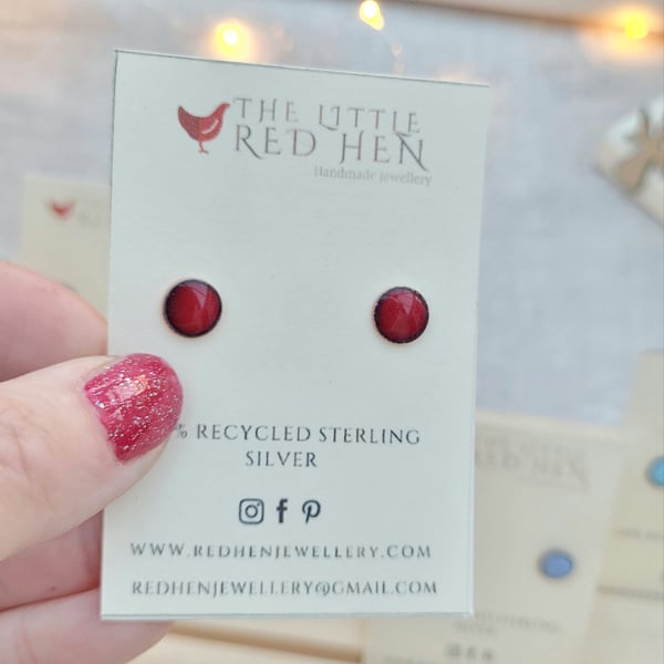 Dark Red Enamel Stud Earrings