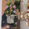Pink flowers in jug. contemporary still life painting 