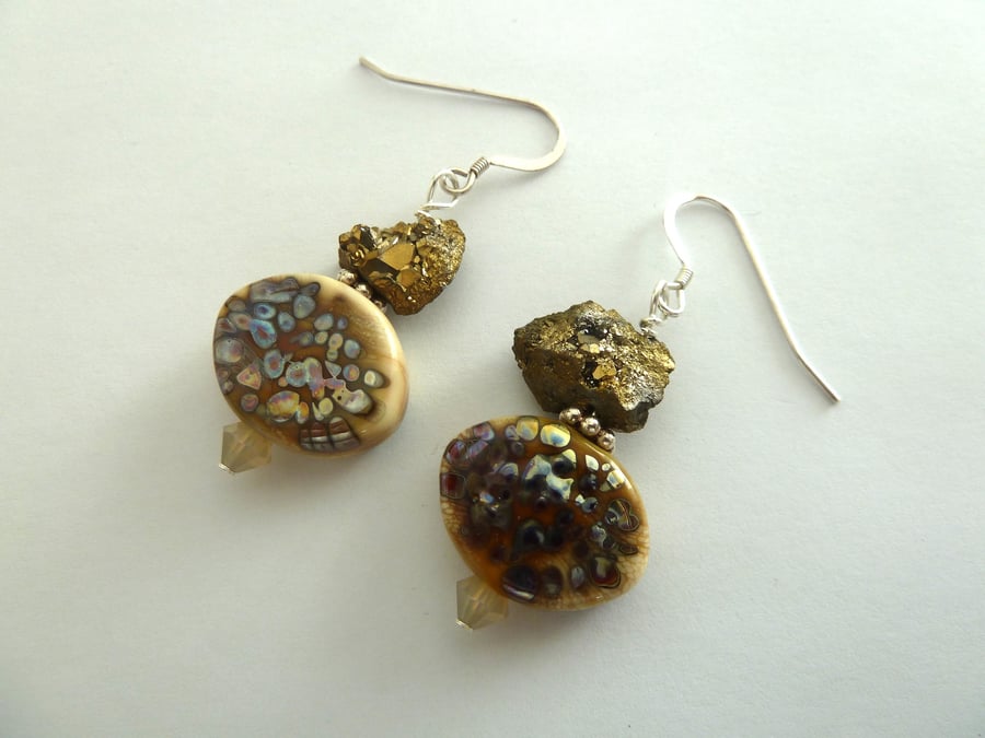 gold and silver lampwork earrings