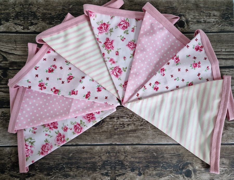 Floral Baby Pink Double sided handmade fabric bunting