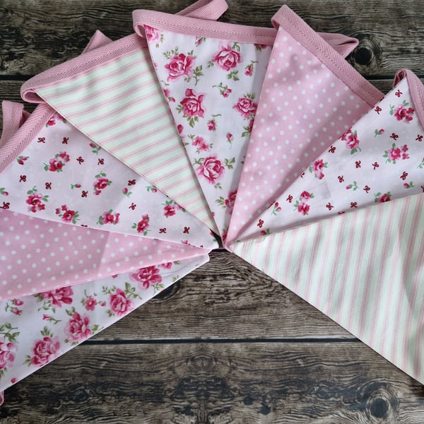 Floral Baby Pink Double sided handmade fabric bunting