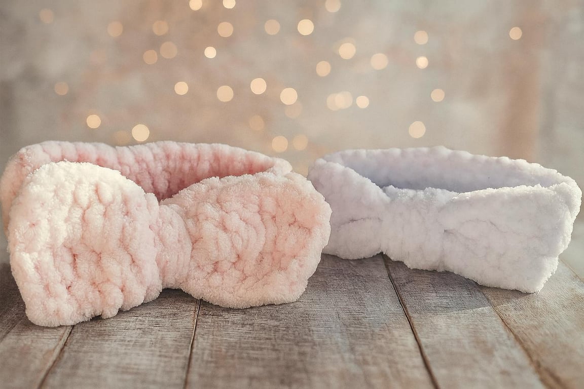 Plush Newborn Baby Headbands Cozy Winter Accessories in Pink & White
