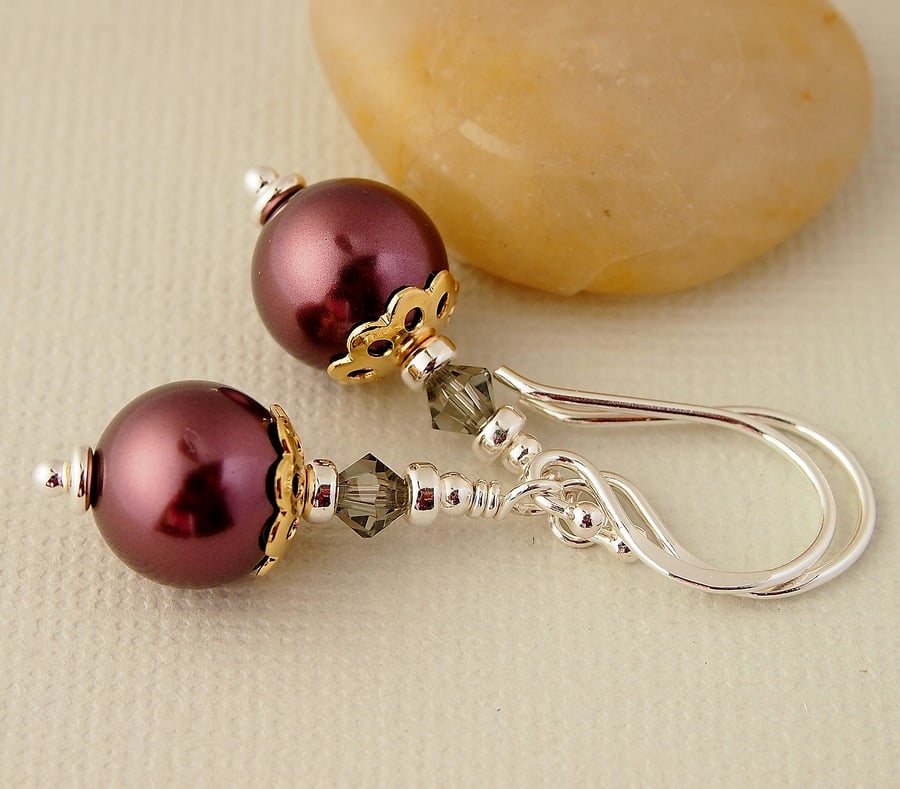 Burgundy shop pearl earrings