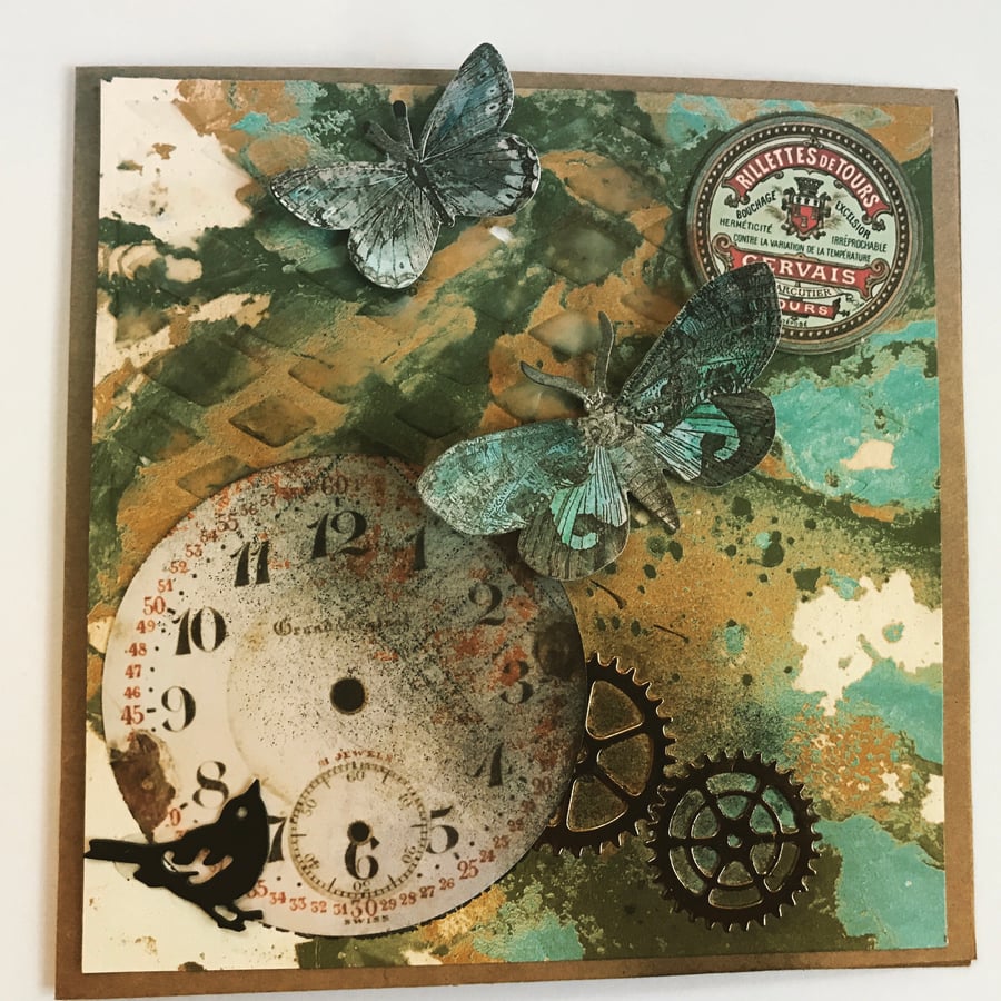 Birthday "Steampunk" Personalised Card with 2 Gift Tags 