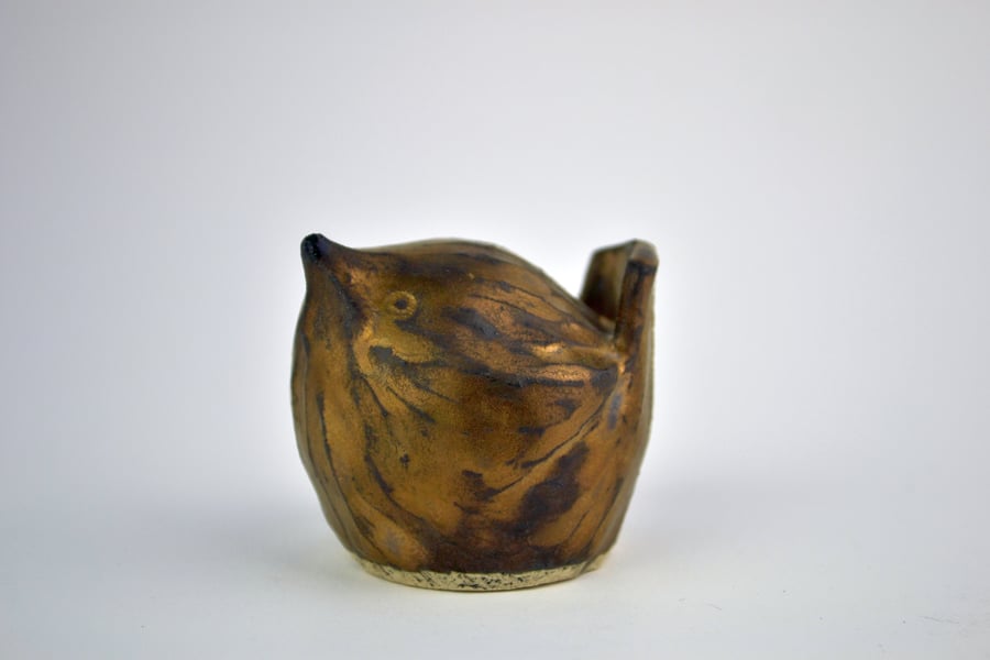 Ceramic wren,  bronze glaze