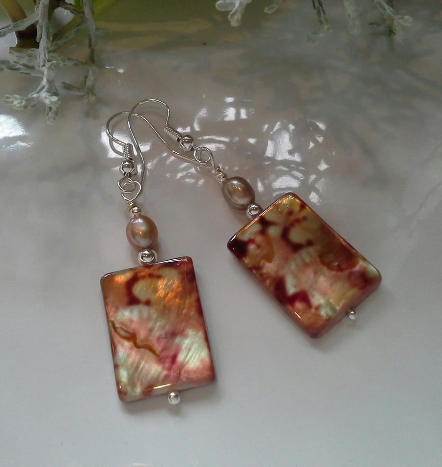 Freshwater Pearl & Mother of Pearl Silver Plated Earrings