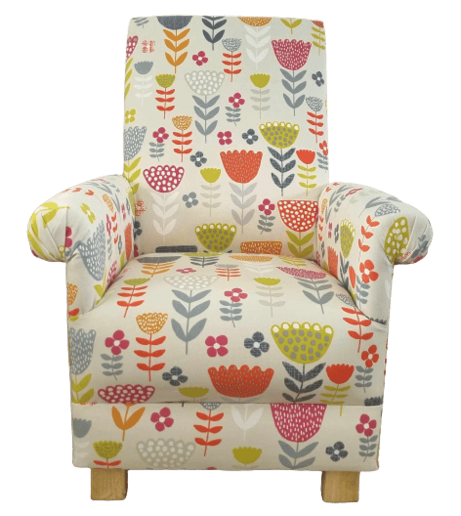 Fryetts Annika Tutti Frutti Fabric Adult Chair Retro Floral Armchair Accent 