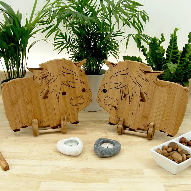 Highland Cow Chopping Boards Set: Wedding Couple Gift, UK Hand Made
