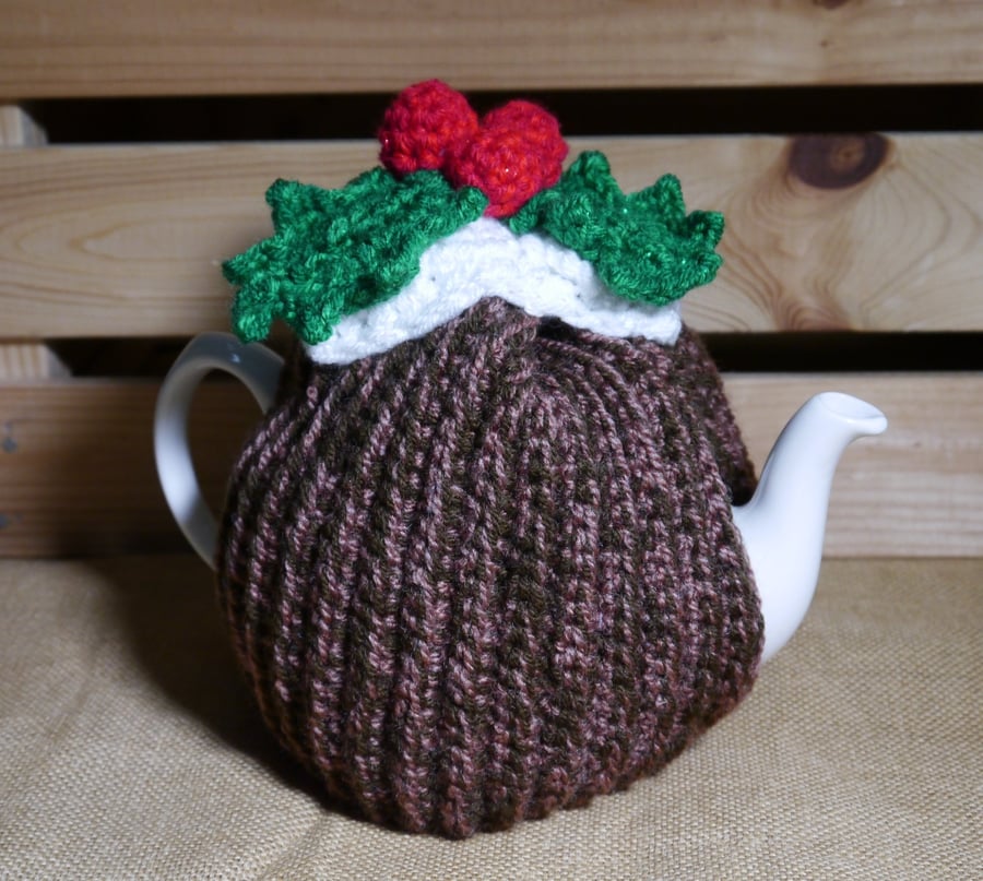 Crochet Christmas Pudding tea cosy. 
