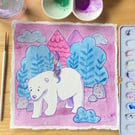 Polar Bear and Elfin, watercolour paper, 20cm x 20cm original art.