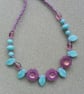 Purple and Turquoise Czech Glass Beaded Necklace - Image 2