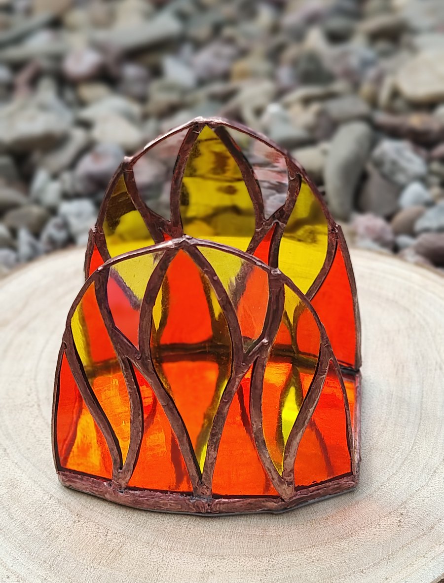 Flame Stained Glass Candle holder. Made to Order.