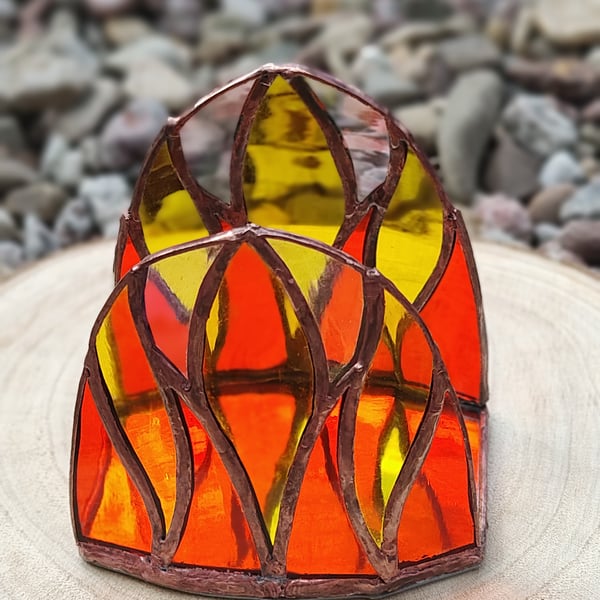 Flame Stained Glass Candle holder. Made to Order.
