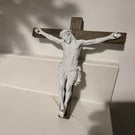 Jesus Christ Crucifix Marble Effect PLA Figure Black Walnut Wood Effect Cross