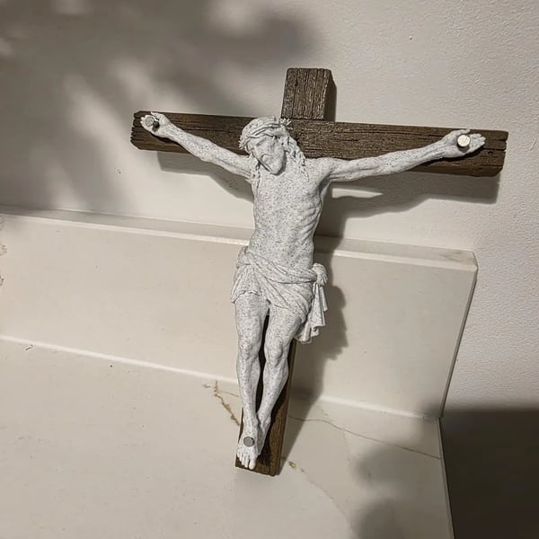 Jesus Christ Crucifix Marble Effect PLA Figure Black Walnut Wood Effect Cross