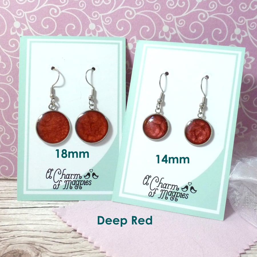 Deep red dangle earrings, lightweight circular drop earrings for women